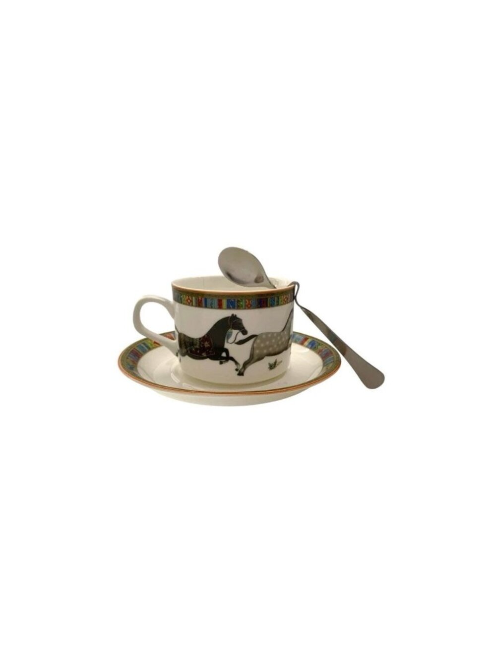 Coffee Cup Saucer Spoon Fine Porcelain Tea Set Horse Motif Equestrian Design